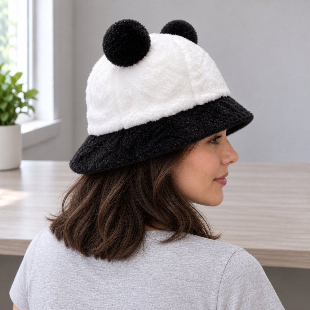 Prada Black White Plush Ear Bucket Hat - Picture 3 of 6